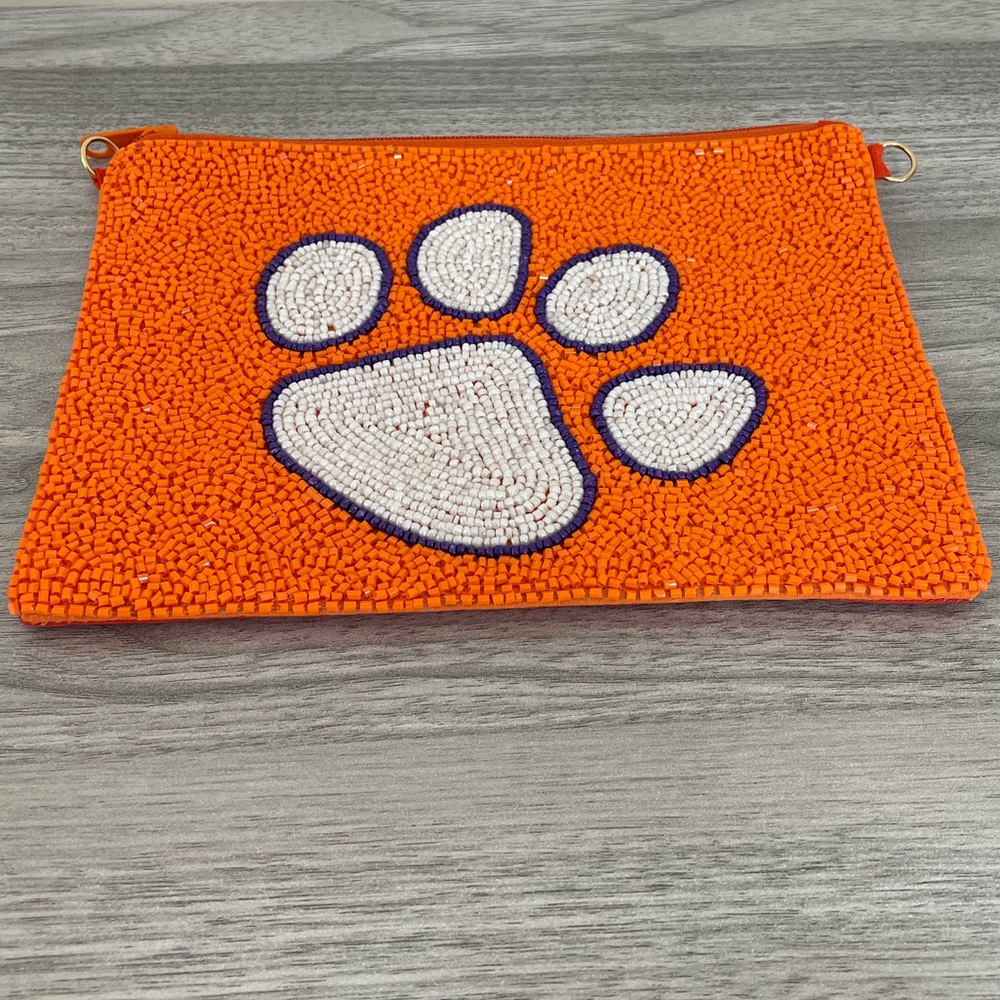 🎉🧡RESTOCK!! Clemson University Beaded Zip Closure Clutch Pouch Case